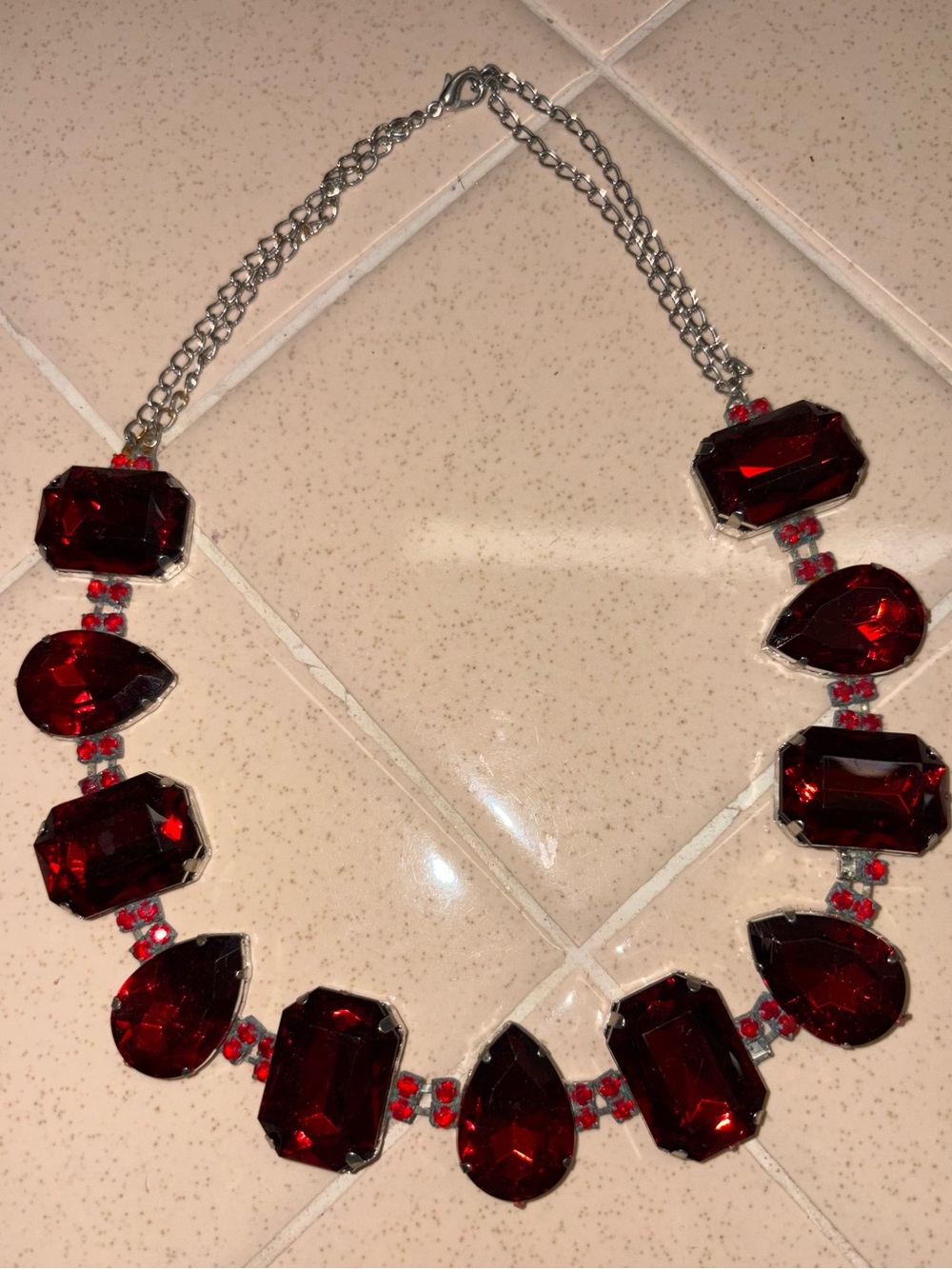 Red Gemstone Statement Necklace - Women Jewelry